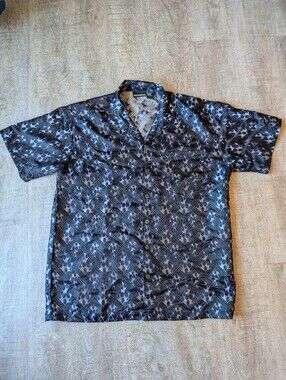 Y2K Odo Blue & Silver Flame Men's Button Down Vintage Club Wear Vintage - Large
